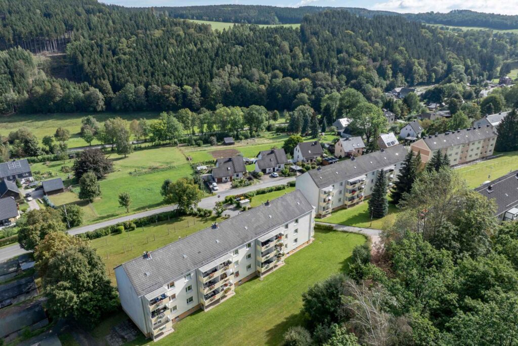 Luftbildaufnahme der Siedlung der Jugend in Auerbach/ Erzgebirge.