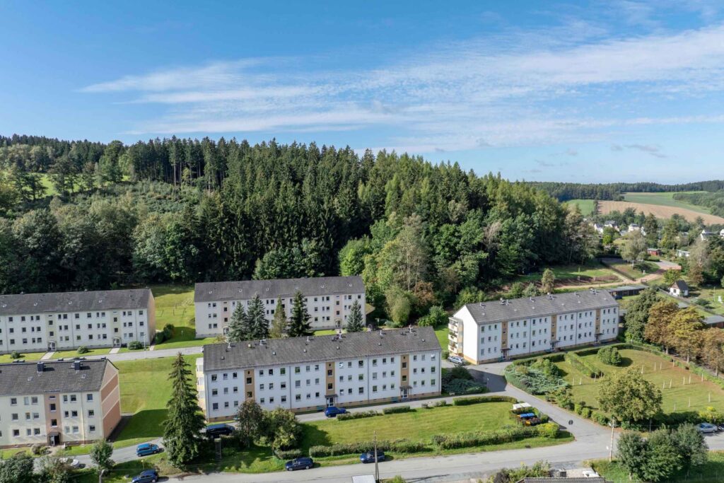 Luftbildaufnahme der Siedlung der Jugend in Auerbach/ Erzgebirge.