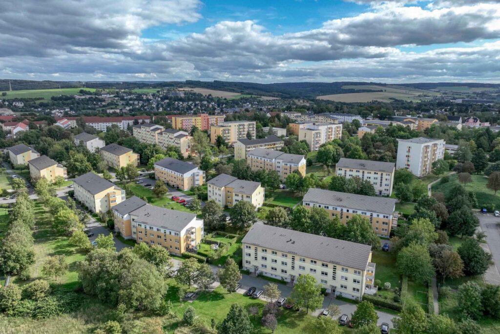 Luftbildaufnahme mit Blick auf das Dürergebiet in Stollberg.