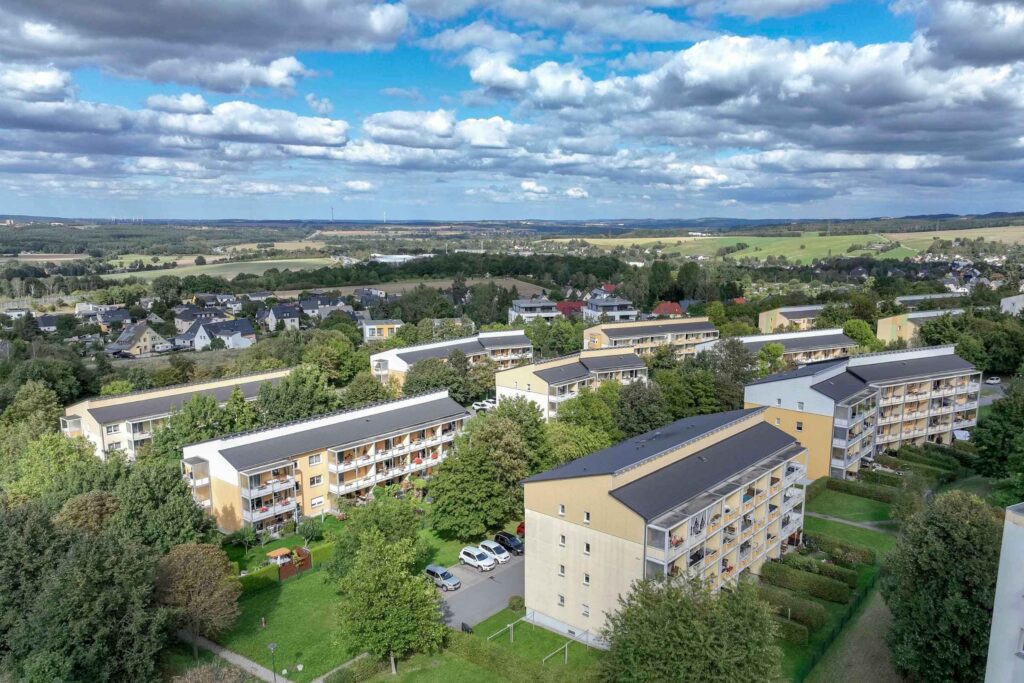 Luftbildaufnahme mit Blick auf das Dürergebiet in Stollberg.